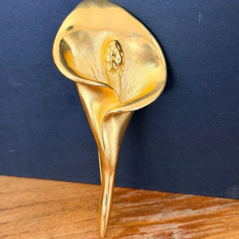 Vintage Doreen Ryan 1993 Large Gold Tone Calla Lily Brooch Pin